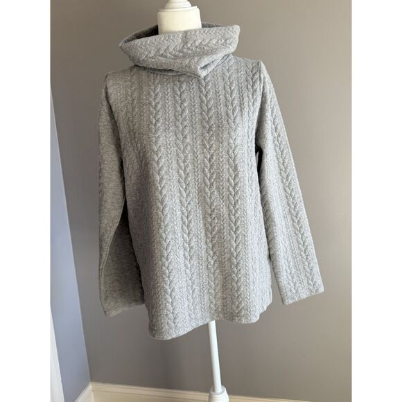 J Crew Cable Knit Cowlneck Top Grey Long Sleeve Casual Classic Cozy Shirt Medium - Picture 3 of 15